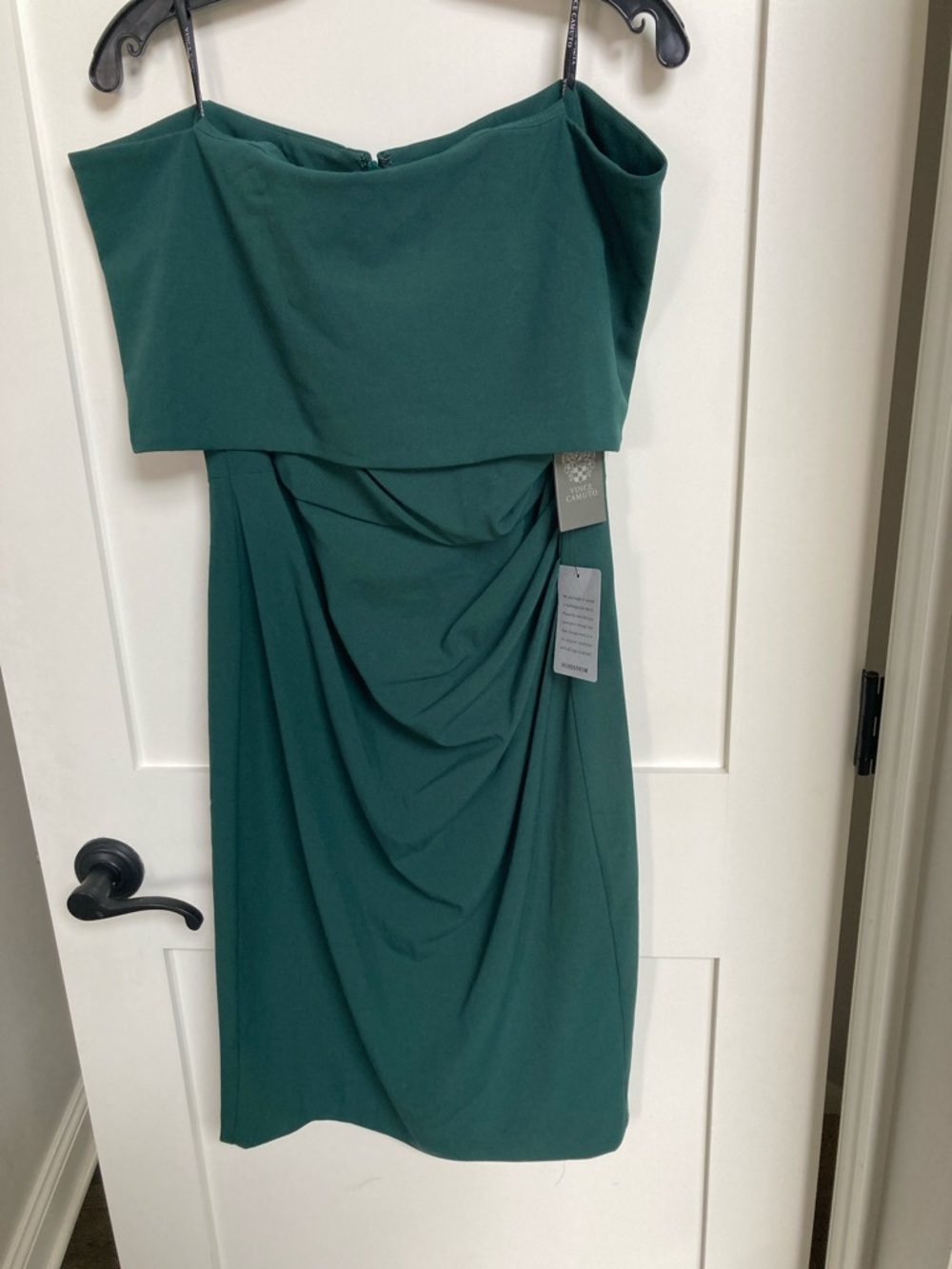 Vince Camuto Forest Green Strapless Draped Sheath Dress